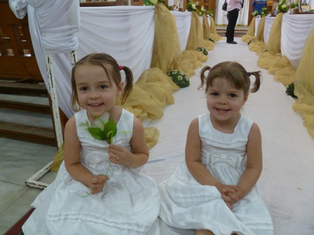 I had the girls sit down on the white aisle runner and snapped a few 