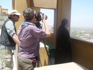 With professional photographers Norbert Schiller and Dana Smillie. Lining up a picture of a monk at Dronka Monastery, purported to be the southernmost extent of the Holy Family in Egypt.